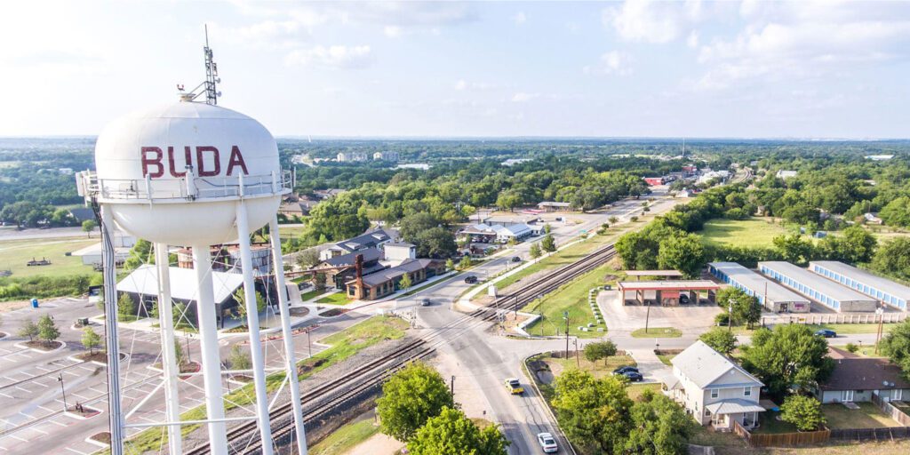 Aerial view of Main Street Buda, Texas