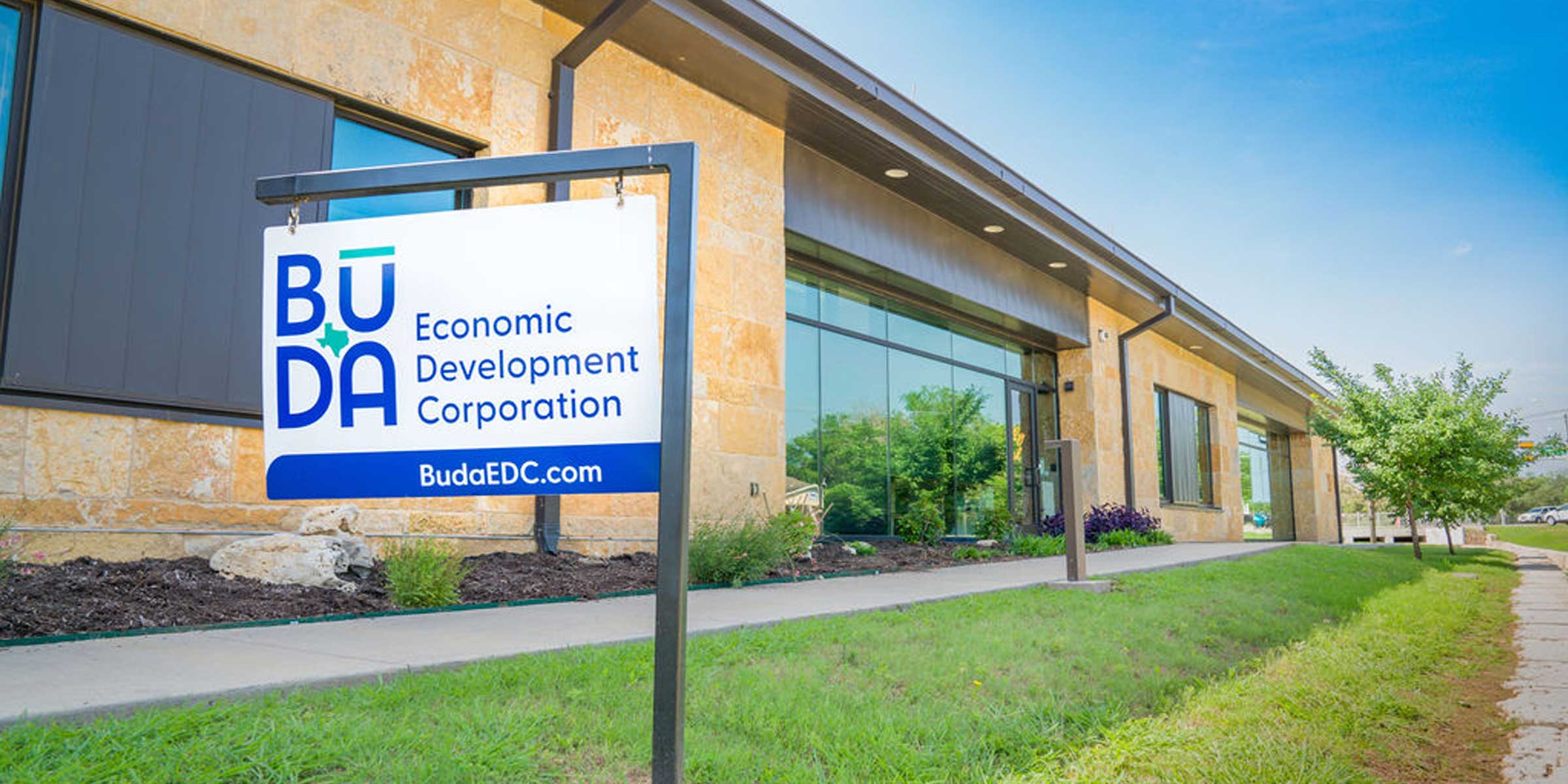 Buda Economic Development Corporation signage in front of offices