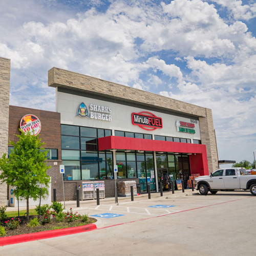 Shark Burger and Minute Fuel storefront