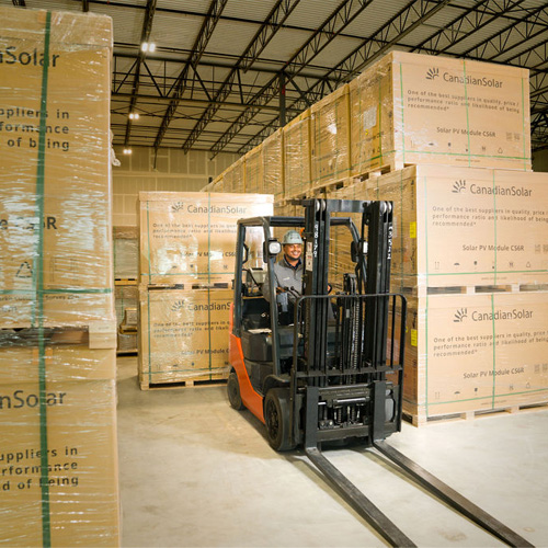 Man operating forklift in warehouse