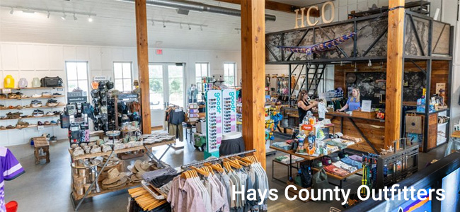 Hays County Outfitter merchandise in store interior